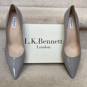 new lk bennett dove grey patent leather pumps / low heel shoes / kitten heels